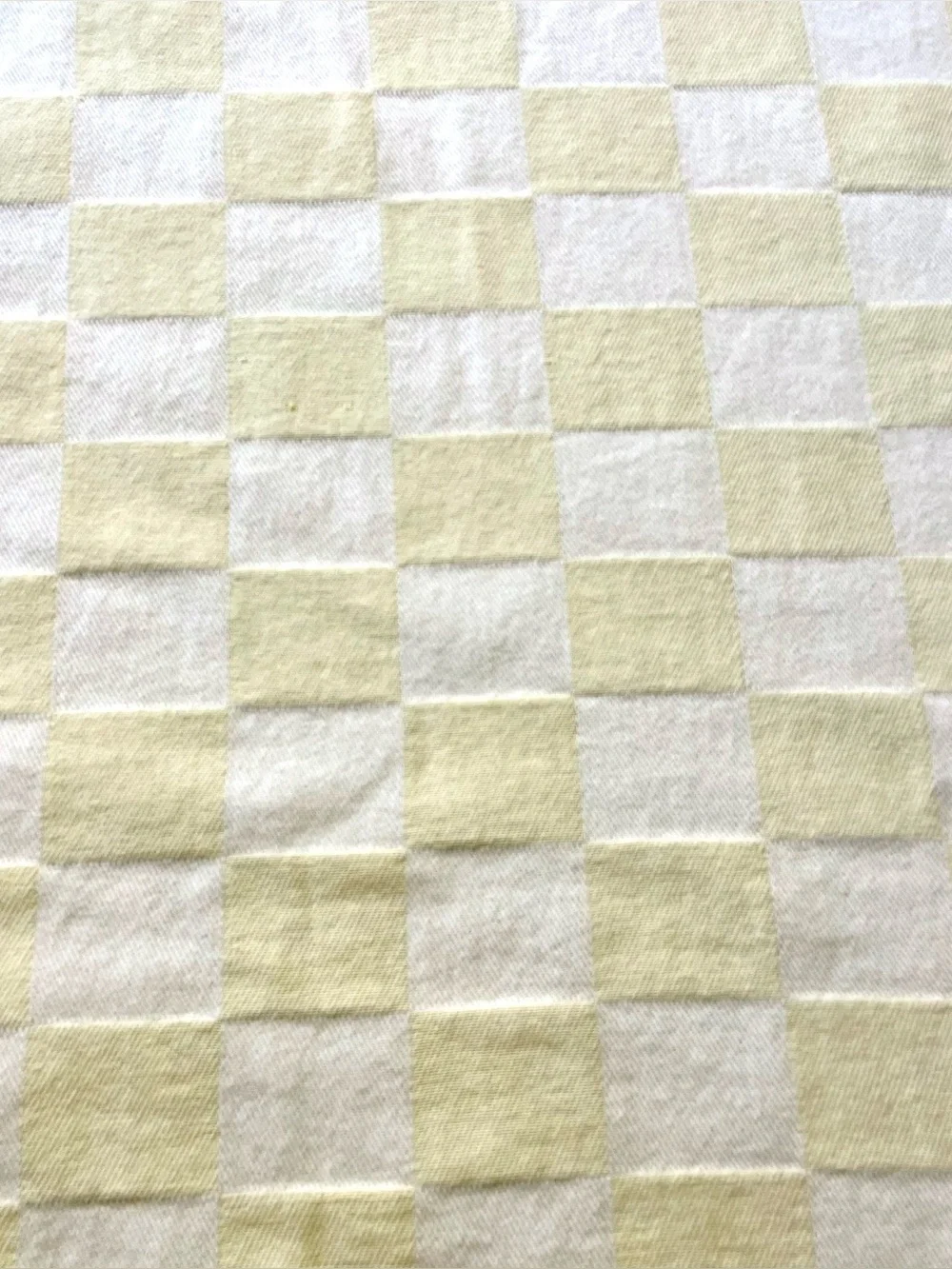 Vtg Yellow White Checkerboard Tablecloth Floral Cross Stitch 78